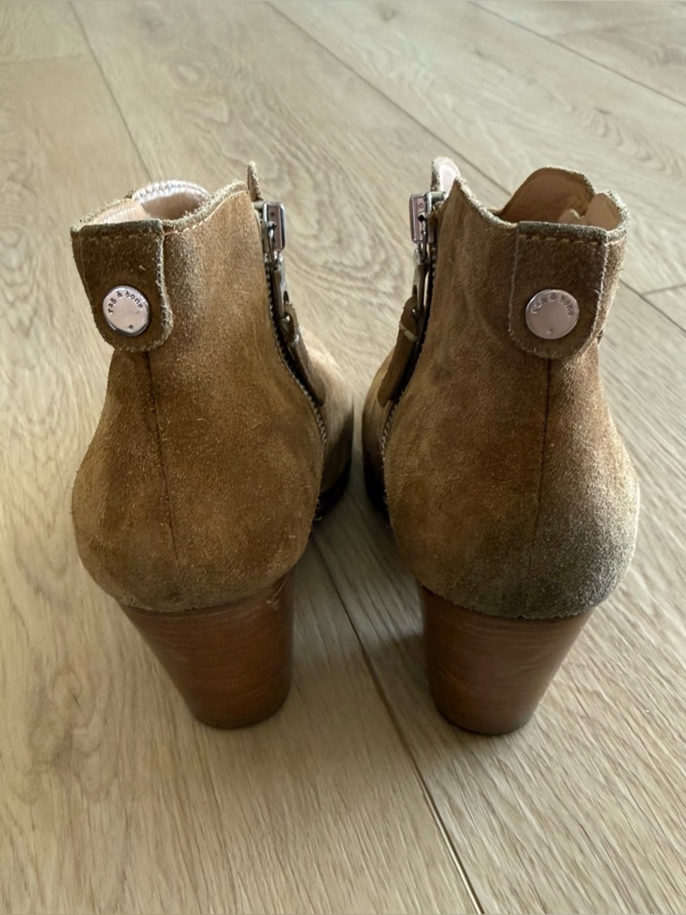 RAG & BONE Margot Ankle Boots Booties Fringe Beige Suede Dual Zip Size 37.5 - Picture 5 of 8